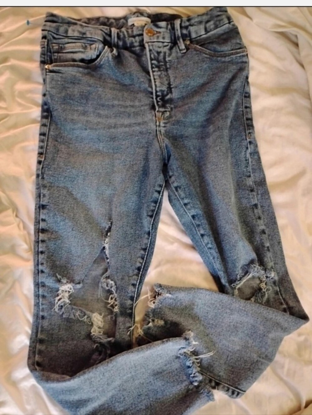 Good American High-Rise Distressed Jeans in Light Blue